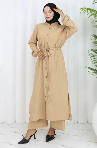 Ensemble Deux Pièces Tunique Et Pantalon Boutonnés 2100-05 Café Au Lait 2100-05