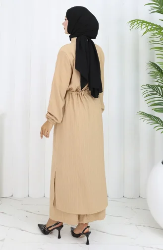 Ensemble Deux Pièces Tunique Et Pantalon Boutonnés 2100-05 Café Au Lait 2100-05