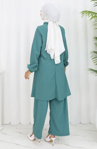 Buttoned Tunic Trousers Two Piece Suit 2108-03 Green 2108-03