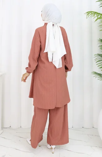 Boydan Düğmeli Tunik Pantolon İkili Takım 2108-04 Gül Kurusu