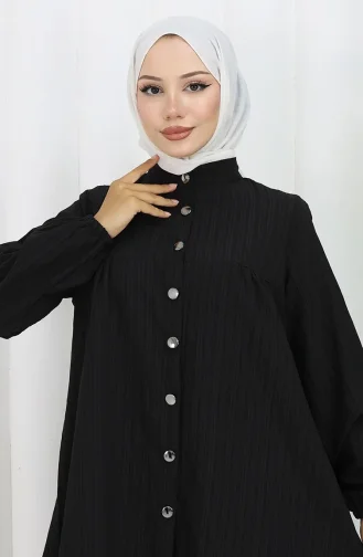 Boydan Düğmeli Tunik Pantolon İkili Takım 2108-05 Siyah