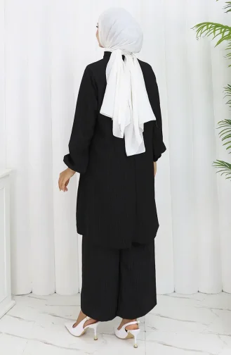 Boydan Düğmeli Tunik Pantolon İkili Takım 2108-05 Siyah