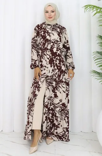 Robe Boutonnée En Tissu Viscose 0120-01 Marron 0120-01
