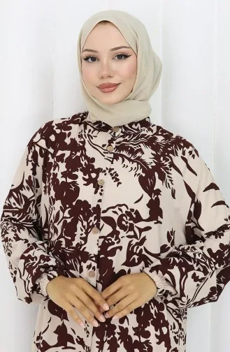 Robe Boutonnée En Tissu Viscose 0120-01 Marron 0120-01