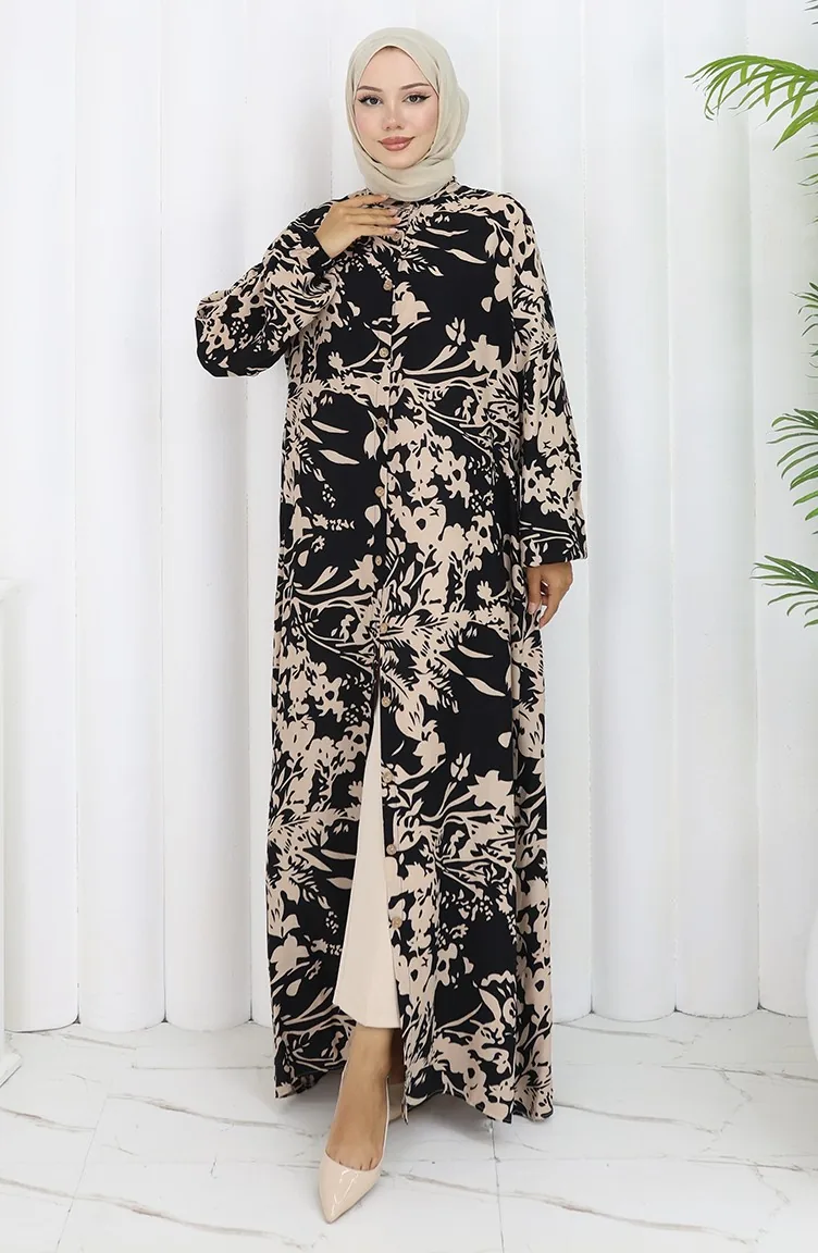 Robe Boutonnée En Tissu Viscose 0120-04 Vison Noir 0120-04