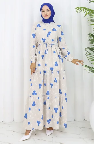 Half Buttoned Linen Dress 2099-02 Beige Saxe 2099-02