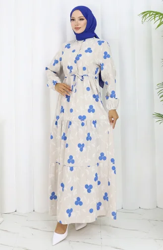 Half Buttoned Linen Dress 2099-02 Beige Saxe 2099-02