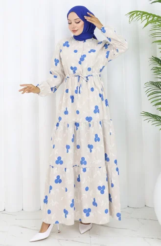 Half Buttoned Linen Dress 2099-02 Beige Saxe 2099-02