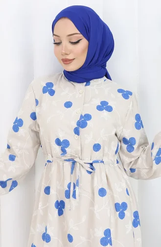 Half Buttoned Linen Dress 2099-02 Beige Saxe 2099-02