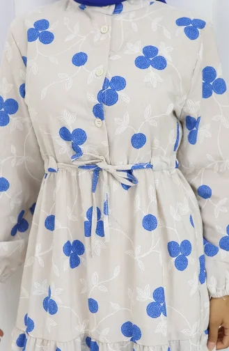 Half Buttoned Linen Dress 2099-02 Beige Saxe 2099-02