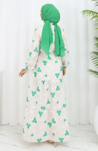 Half Buttoned Linen Dress 2099-03 Beige Green 2099-03