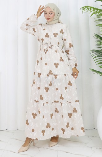 Beige Hijab Kleider 2099-05