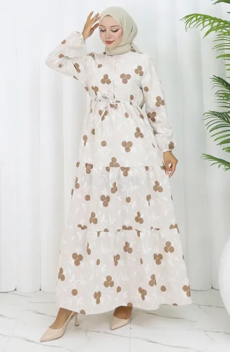 Robe En Lin à Demi-boutonnage 2099-05 Beige Marron 2099-05