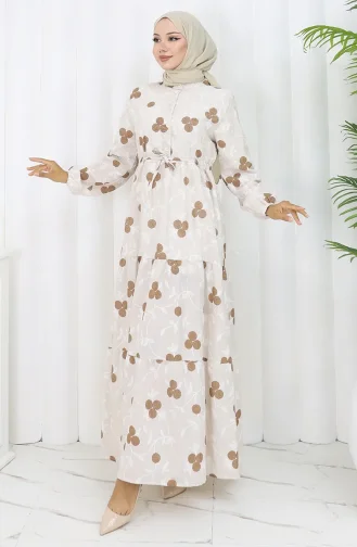 Robe En Lin à Demi-boutonnage 2099-05 Beige Marron 2099-05
