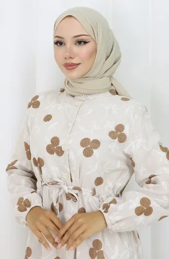 Robe En Lin à Demi-boutonnage 2099-05 Beige Marron 2099-05