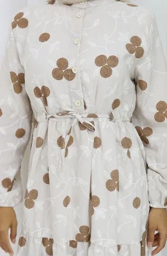 Robe En Lin à Demi-boutonnage 2099-05 Beige Marron 2099-05