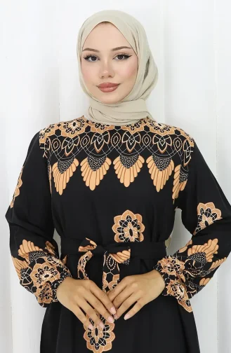 Gestreepte Jurk Met Riem 2104-01 Zwart 2104-01