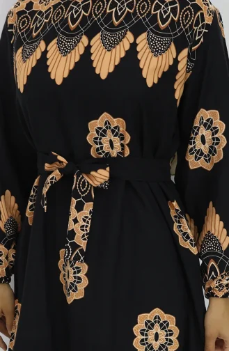 Gestreepte Jurk Met Riem 2104-01 Zwart 2104-01