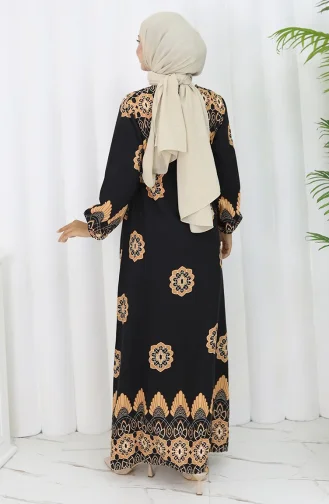 Gestreepte Jurk Met Riem 2104-01 Zwart 2104-01