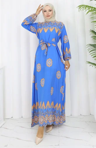 Gestreepte Jurk Met Riem 2104-02 Blauw 2104-02