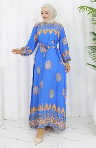 Gestreepte Jurk Met Riem 2104-02 Blauw 2104-02