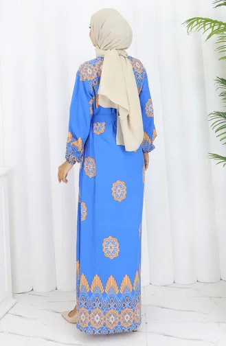 Gestreepte Jurk Met Riem 2104-02 Blauw 2104-02