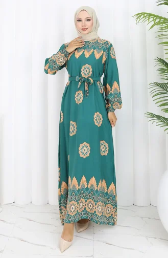 Gestreepte Jurk Met Riem 2104-03 Smaragdgroen 2104-03