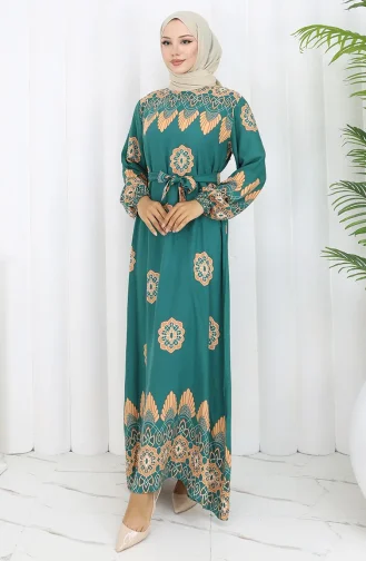 Gestreepte Jurk Met Riem 2104-03 Smaragdgroen 2104-03