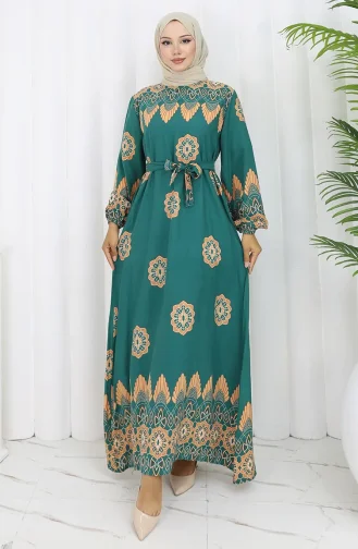 Gestreepte Jurk Met Riem 2104-03 Smaragdgroen 2104-03