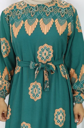 Gestreepte Jurk Met Riem 2104-03 Smaragdgroen 2104-03