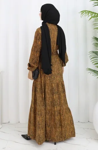 Gemustertes Kleid Mit Bindegürtel 2107-01 Braun 2107-01