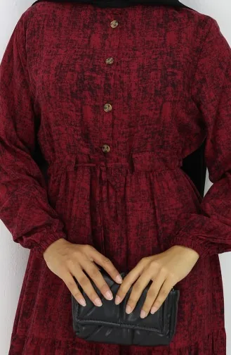 Gemustertes Kleid Mit Bindegürtel 2107-02 Burgund 2107-02