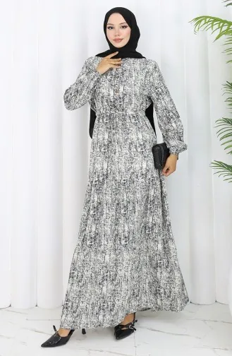 Gemustertes Kleid Mit Bindegürtel 2107-04 Schwarz 2107-04