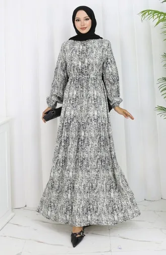 Gemustertes Kleid Mit Bindegürtel 2107-04 Schwarz 2107-04