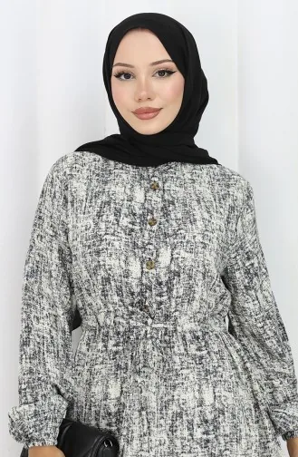 Gemustertes Kleid Mit Bindegürtel 2107-04 Schwarz 2107-04