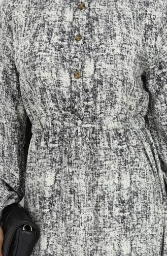 Gemustertes Kleid Mit Bindegürtel 2107-04 Schwarz 2107-04