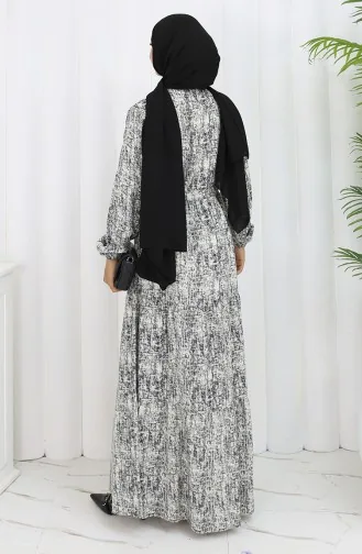 Gemustertes Kleid Mit Bindegürtel 2107-04 Schwarz 2107-04
