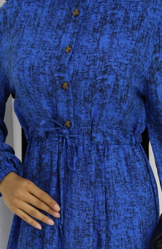 Beli Bağcıklı Desenli Elbise 2107-05 Saks