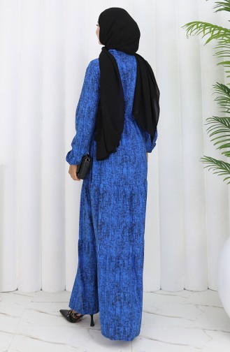 Beli Bağcıklı Desenli Elbise 2107-05 Saks