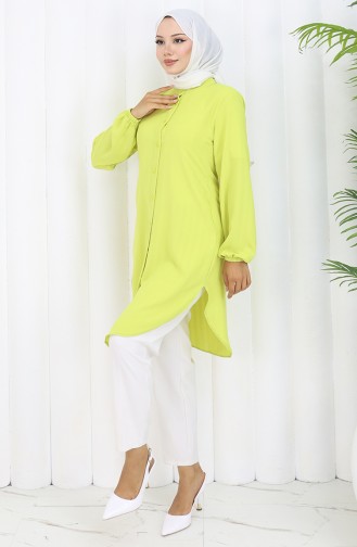 Boydan Düğmeli Tunik 3118-02 Sarımtırak Yeşil