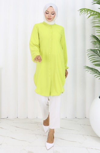 Boydan Düğmeli Tunik 3118-02 Sarımtırak Yeşil