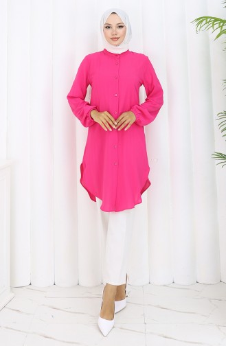 Boydan Düğmeli Tunik 3118-03 Fuşya