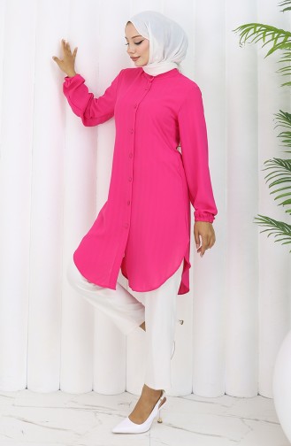 Boydan Düğmeli Tunik 3118-03 Fuşya