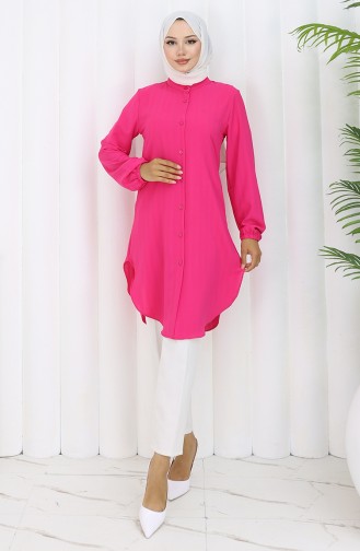 Boydan Düğmeli Tunik 3118-03 Fuşya