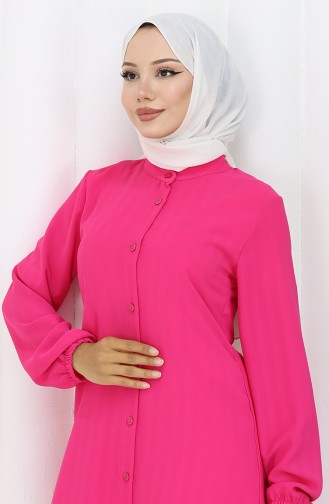 Boydan Düğmeli Tunik 3118-03 Fuşya