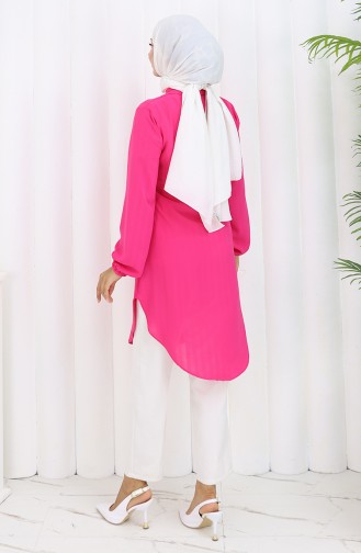 Boydan Düğmeli Tunik 3118-03 Fuşya
