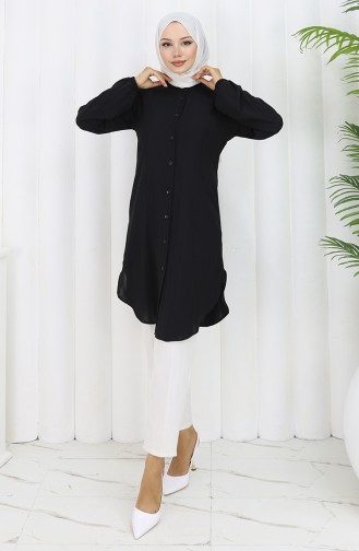 Boydan Düğmeli Tunik 3118-04 Siyah