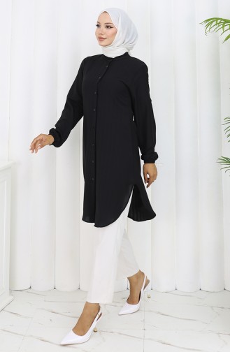 Boydan Düğmeli Tunik 3118-04 Siyah