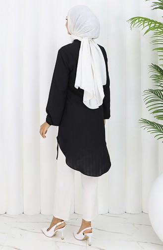 Boydan Düğmeli Tunik 3118-04 Siyah