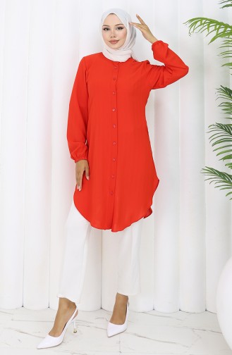 Boydan Düğmeli Tunik 3118-05 Nar Çiçeği